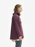 Right side view of French Terry Anorak Pullover in Dark Oxblood on model