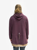Back view image of French Terry Anorak Pullover in Dark Oxblood on model, featuring zipper back detail