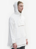 Side angle view of French Terry Anorak Pullover in Off-White on model with hood up