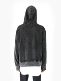 Back view image of Pigment-Washed Full Neck Zip-Up Hoodie in Faded Black