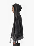 Left side image of Pigment-Washed Full Neck Zip-Up Hoodie in Faded Black