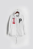 Front flat view of Four Flag Worldwide Hooded Windbreaker Coach Jacket in White