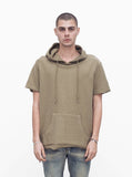 Reversed French Terry Pullover Raw-Cut Hoodie in Light Olive