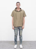 Reversed French Terry Pullover Raw-Cut Hoodie in Light Olive