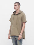 Reversed French Terry Pullover Raw-Cut Hoodie in Light Olive