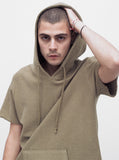 Reversed French Terry Pullover Raw-Cut Hoodie in Light Olive