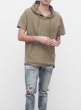Reversed French Terry Pullover Raw-Cut Hoodie in Light Olive