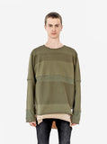 Front view of Half Reversed Terry Panel Pullover in Olive on model