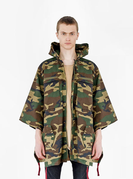 Front view image of Kengi Cotton Poncho in Woodland Camo