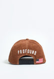Back view of Textured Suede Snapback Hat in Camel Brown