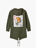 Fighting Tiger Hibiscus Parka Jacket in Forest Green