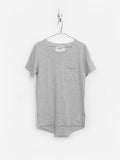 Flat front view of Basic Raw-Cut Elongated Short Sleeve Tee in Heather Gray