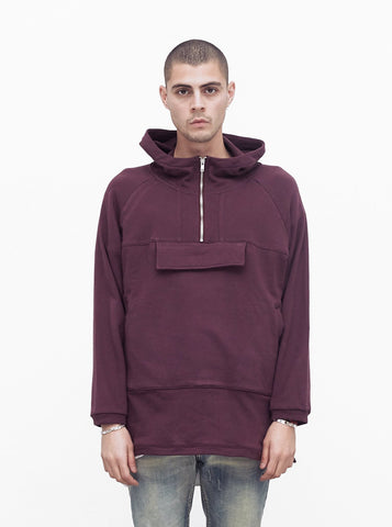 French Terry Anorak Pullover in Dark Oxblood