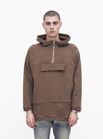 French Terry Anorak Pullover in Shadow Brown