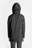 Hood up, back view of Torpedo Pocket Anorak Pullover Windbreaker Jacket in Midnight Black