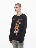 Orange Army Patch Printed Graphic Long Sleeve Crewneck Tee in Black