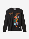 Orange Army Patch Printed Graphic Long Sleeve Crewneck Tee in Black