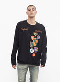 Orange Army Patch Printed Graphic Long Sleeve Crewneck Tee in Black