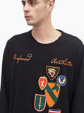 Orange Army Patch Printed Graphic Long Sleeve Crewneck Tee in Black