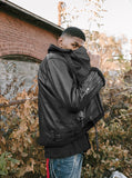 B-3 Leather Shearling Bomber Jacket in Black