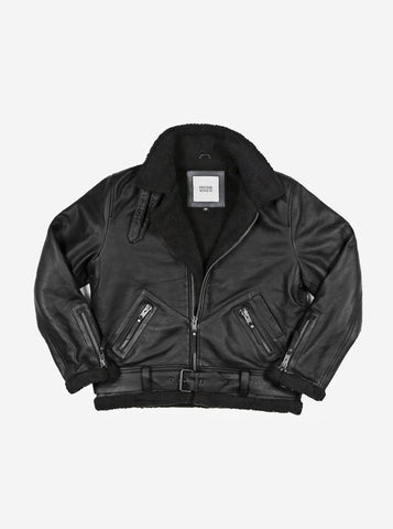 B-3 Leather Shearling Bomber Jacket in Black