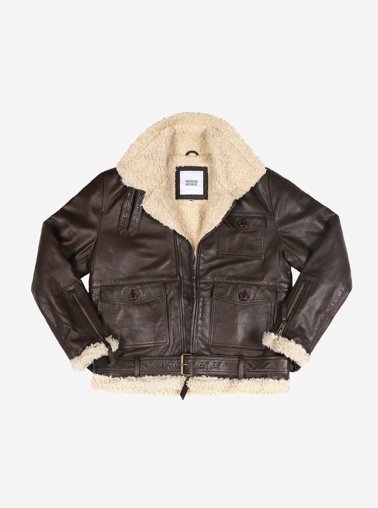 Brown Shearling Leather Bomber Jacket