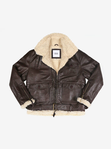 B-3 Leather Shearling Bomber Jacket in Deep Brown