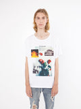 White cotton t shirt with printed baptized by fire graphic tee by profound aesthetic 