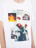 White cotton t shirt with printed baptized by fire graphic tee by profound aesthetic 