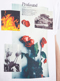 White cotton t shirt with printed baptized by fire graphic tee by profound aesthetic 