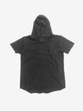 Back view of Reversed French Terry Pullover Raw-Cut Hoodie in Black