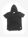 Flat front view of Reversed French Terry Pullover Raw-Cut Hoodie in Black 