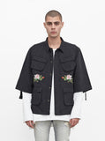 Three-Quarter Raw Sleeve Military Rose Parka in Faded Black