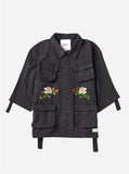 Three-Quarter Raw Sleeve Military Rose Parka in Faded Black