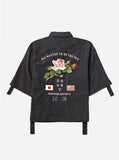 Three-Quarter Raw Sleeve Military Rose Parka in Faded Black