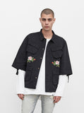 Three-Quarter Raw Sleeve Military Rose Parka in Faded Black