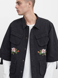 Three-Quarter Raw Sleeve Military Rose Parka in Faded Black