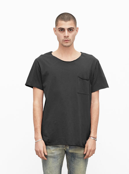 Basic Raw-Cut Short Sleeve Tee in Matte Black