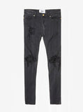 Washed faded black destroyed distressed denim jeans by profound aesthetic