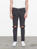 Washed faded black destroyed distressed denim jeans by profound aesthetic