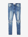 Medium Blue wash blue destroyed distressed denim jeans by profound aesthetic