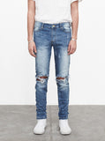 Medium Blue wash blue destroyed distressed denim jeans by profound aesthetic