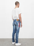 Medium Blue wash blue destroyed distressed denim jeans by profound aesthetic