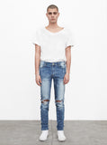 Medium Blue wash blue destroyed distressed denim jeans by profound aesthetic