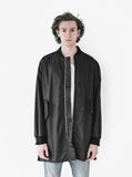 Front view of Waxed Cotton Long Bomber Jacket on model