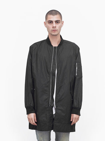 Waxed Cotton Long Bomber Jacket