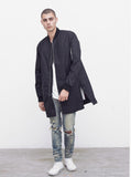 Waxed Cotton Long Bomber Jacket