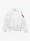 Birds of Heaven Embroidered Satin Bomber in White