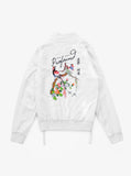 Birds of Heaven Embroidered Satin Bomber in White