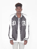 Satin color blocked embroidered boxing jacket in black and white by profound aesthetic 